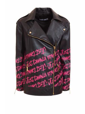 Chaqueta de cuero relaxed fit Just Cavalli logo impreso mujer