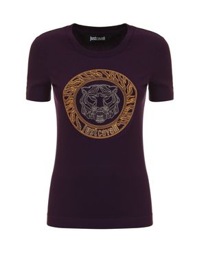 Camiseta t-shirt Just Cavalli logo redondo grande pedrería mujer