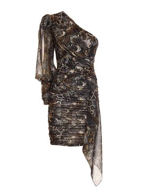 Vestido drapeado Just Cavalli largo medio hombro asimétrico mujer