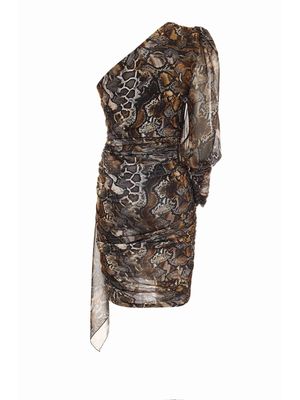 Vestido drapeado Just Cavalli largo medio hombro asimétrico mujer