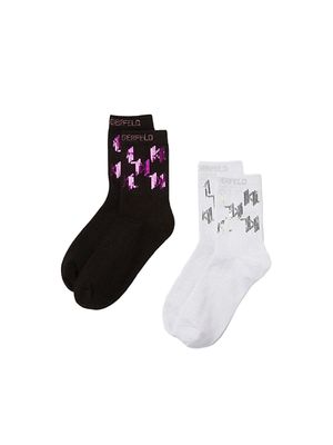 Paquete de dos pares de medias altas Karl Lagerfeld con figuras decorativas para mujer