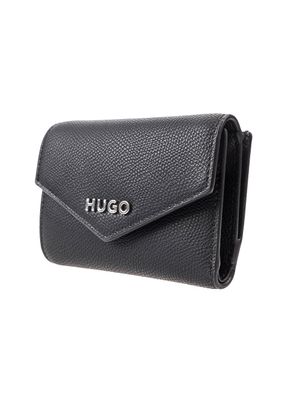 Billetera Hugo con textura granulada y logo metálico para mujer