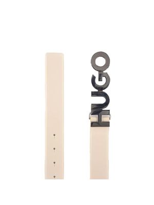 Cinturón Hugo beige con hebilla de logotipo esmaltado para mujer