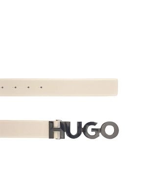 Cinturón Hugo beige con hebilla de logotipo esmaltado para mujer