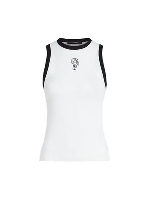 Camiseta Karl Lagerfeld sin mangas con borde contrastante y logo bordado para mujer