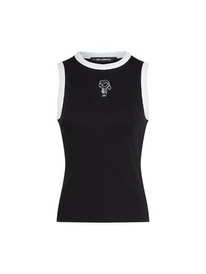 Camiseta Karl Lagerfeld sin mangas con borde contrastante y logo bordado para mujer