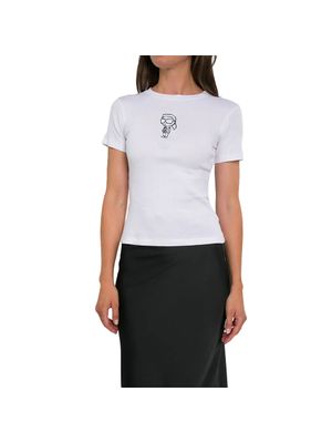 Camiseta Karl Lagerfeld cuello en V con ribete tricolor para mujer