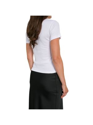 Camiseta Karl Lagerfeld cuello en V con ribete tricolor para mujer