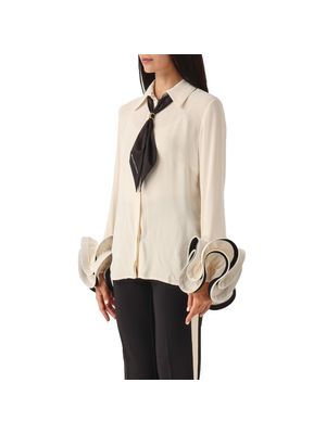 Blusa Elisabetta Franchi beige con pañuelo al cuello y puños decorativos para mujer