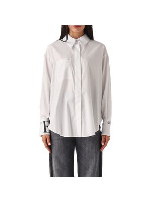 Blusa Elisabetta Franchi blanca de algodón con bolsillo frontal para mujer