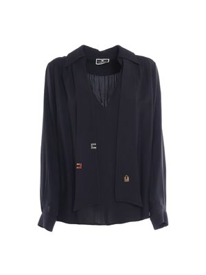 Blusa Elisabetta Franchi con escote en V y detalles joya frontales para mujer