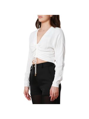 Blusa Elisabetta Franchi tipo crop con fruncido frontal y escote en V para mujer