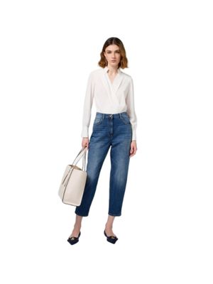 Body camisa Elisabetta Franchi blanco cruzado de algodón y seda para mujer