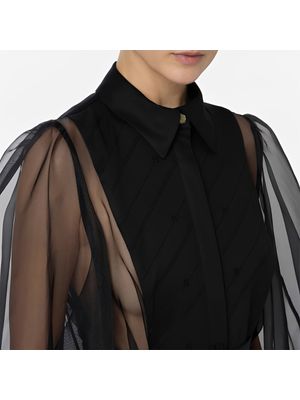 Body camisa Elisabetta Franchi negro con mangas rosadas en tul y diseño elegante para mujer