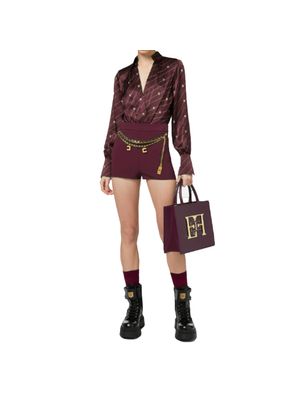 Body camisa Elisabetta Franchi vinotinto de seda con estampado para mujer