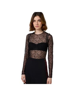 Body Elisabetta Franchi en tul transparente con bordado geométrico y diseño elegante para mujer