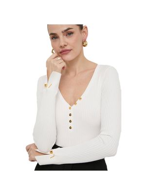 Body Elisabetta Franchi tejido acanalado con escote en V y botones dorados para mujer