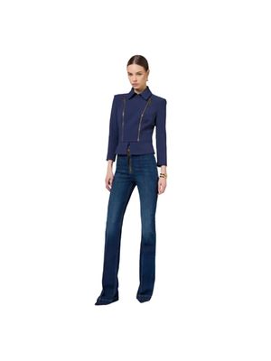 Chaqueta Elisabetta Franchi azul oscuro con cremalleras doradas para mujer