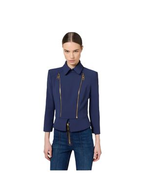 Chaqueta Elisabetta Franchi azul oscuro con cremalleras doradas para mujer