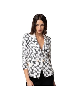 Chaqueta Elisabetta Franchi beige con estampado de letras negras para mujer
