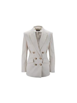 Chaqueta Elisabetta Franchi beige de corte sastre cruzado con botones dorados para mujer