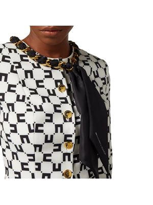 Chaqueta Elisabetta Franchi negra y blanca con estampado geométrico y foulard para mujer