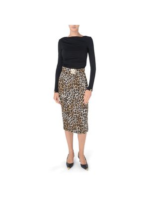 Falda Elisabetta Franchi midi lápiz con estampado animal print y cinturón decorativo para mujer