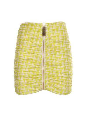 Falda Elisabetta Franchi mini fruncida con estampado geométrico y cierre frontal para mujer