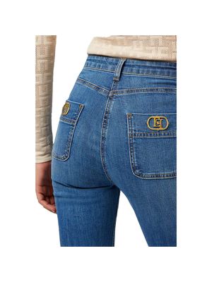 Jean Elisabetta Franchi azul de tiro alto con silueta acampanada y bolsillos frontales para mujer