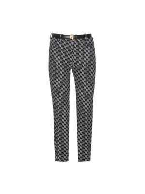 Pantalón Elisabetta Franchi negro con estampado geométrico gris y corte slim para mujer