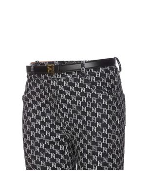 Pantalón Elisabetta Franchi negro con estampado geométrico gris y corte slim para mujer