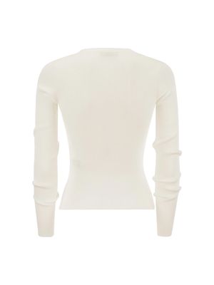 Sweater Elisabetta Franchi blanco con escote en V y collar joya para mujer