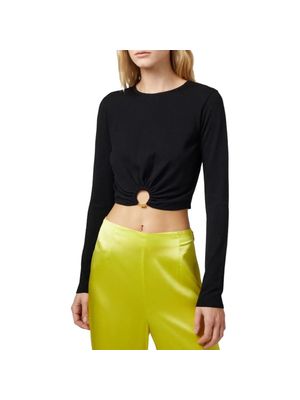 Sweater Elisabetta Franchi negro con argolla frontal y ecto drapeado para mujer
