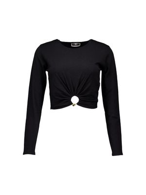 Sweater Elisabetta Franchi negro con argolla frontal y ecto drapeado para mujer