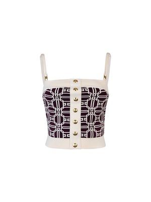 Top Elisabetta Franchi con estampado geométrico y botones frontales para mujer