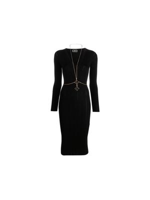 Vestido Elisabetta Franchi midi ajustado con textura acanalada y detalle joya para mujer