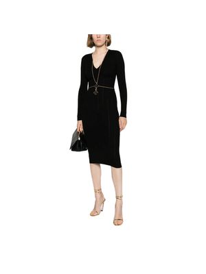Vestido Elisabetta Franchi midi ajustado con textura acanalada y detalle joya para mujer