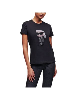 Camiseta Karl Lagerfeld Ikonik con pedrería y logotipo al frente para mujer
