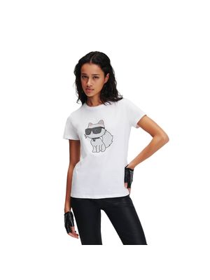 Camiseta Karl Lagerfeld con figura choupette iconic en pedrería para mujer