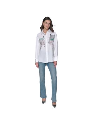 Camisa Karl Lagerfeld con estampado ilustrado y apliques florales para mujer