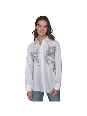 Camisa Karl Lagerfeld con estampado ilustrado y apliques florales para mujer