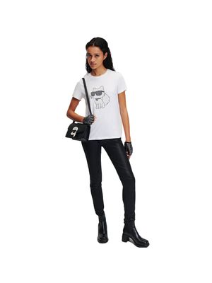 Camiseta Karl Lagerfeld Ikonik con pedrería y logotipo al frente para mujer