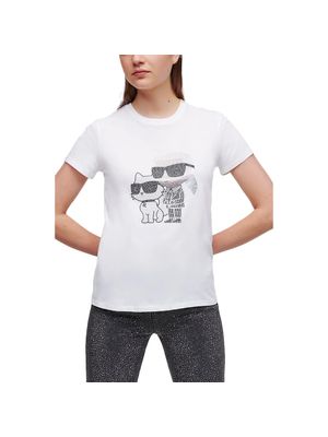Camiseta Karl Lagerfeld con figura karl y choupette en pedrería para mujer