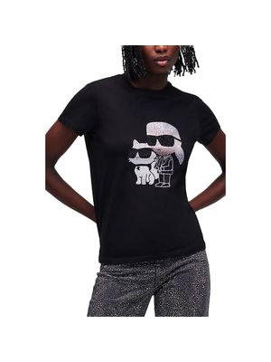 Camiseta Karl Lagerfeld con figura karl y choupette en pedrería para mujer