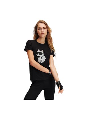 Camiseta Karl Lagerfeld con figura choupette iconic en pedrería para mujer