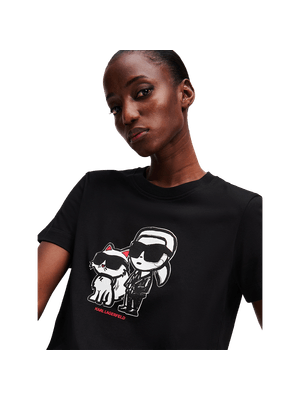 Camiseta karl lagerfeld con gráfico icónico Karl y Choupette para mujer