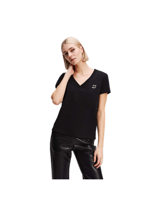 Camiseta Karl Lagerfeld con cuello V con logo ikonik para mujer