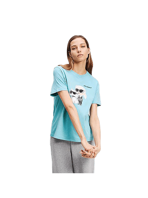 Camiseta karl lagerfeld con gráfico icónico Karl y Choupette para mujer